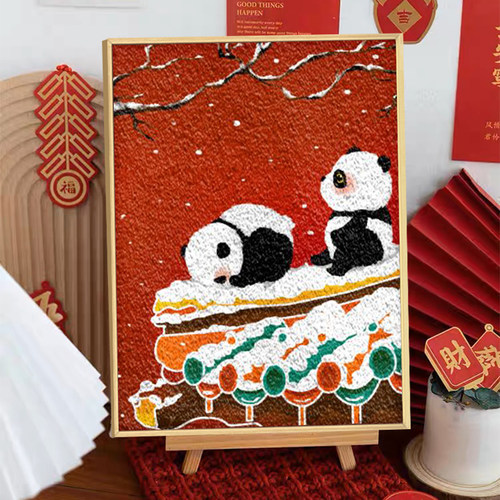 故宫熊猫diy石英砂肌理画装饰画