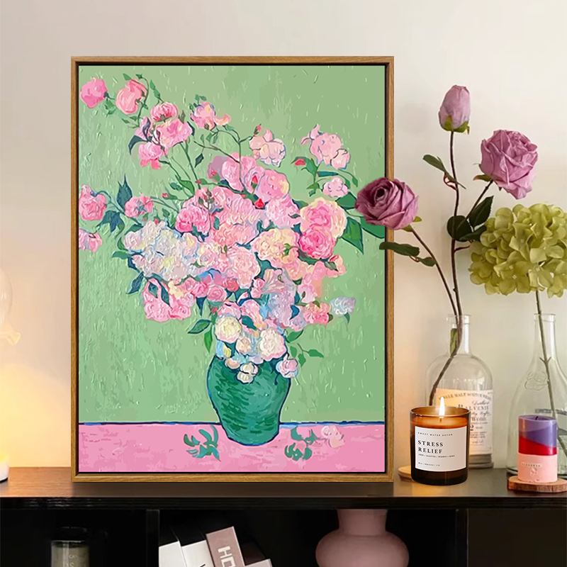 高级感花卉数字油画diy填充填色手工绘玫瑰百合丙烯油彩画装饰画图片