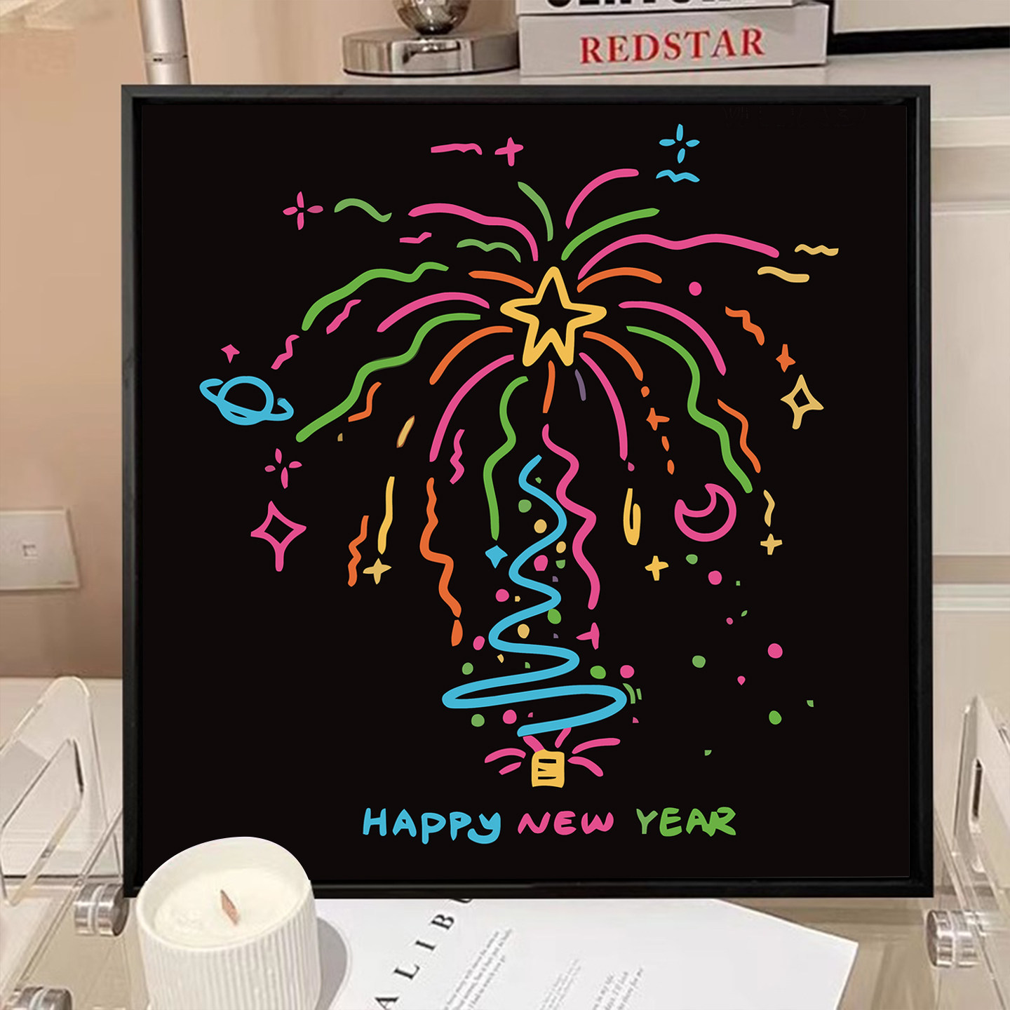 彩色烟花数字油画diy填充填色手工绘2026新年多巴胺丙烯装饰挂画