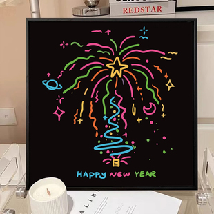 彩色烟花数字油画diy填充填色手工绘2026新年多巴胺丙烯装饰挂画