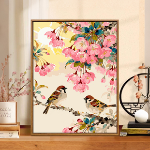 杜鹃花数字油画diy填充填色手工绘唯美花卉风景丙烯油彩装饰挂画