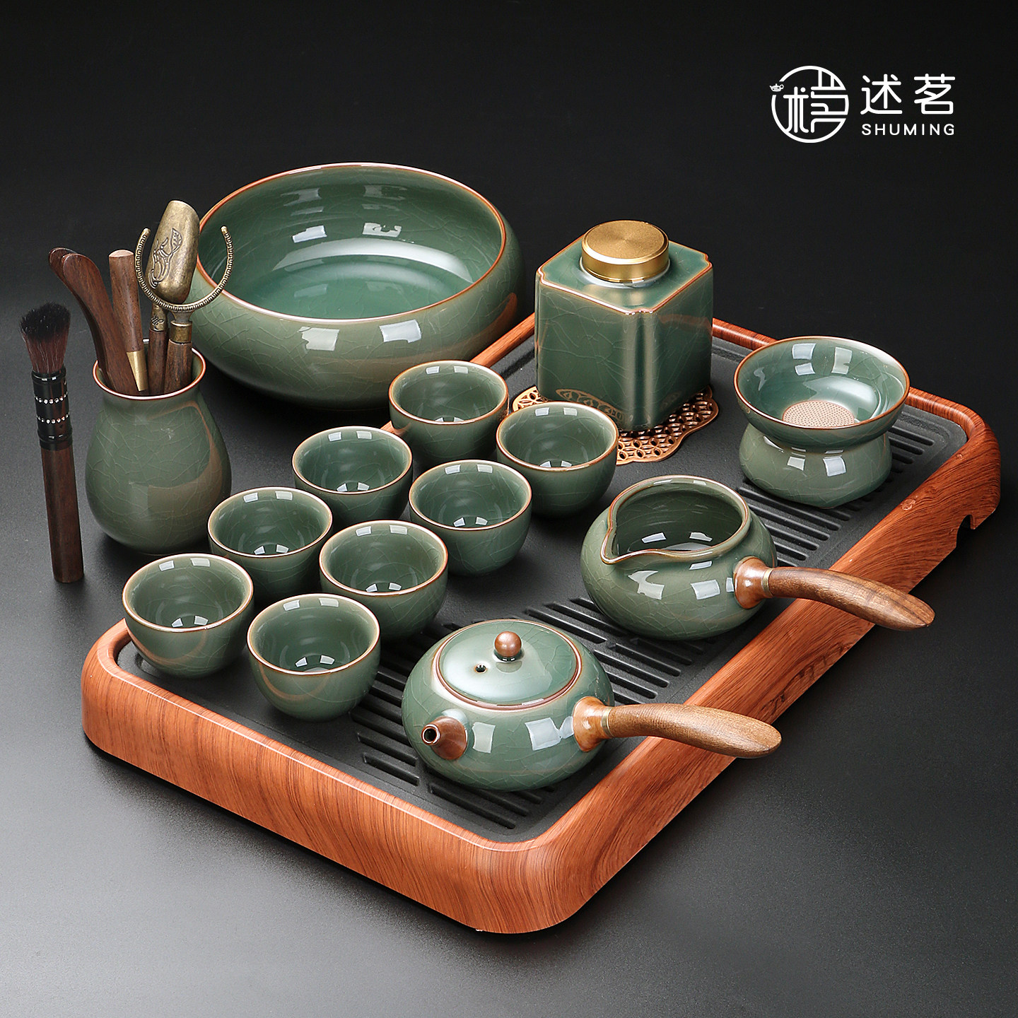 哥窑侧把陶瓷功夫茶具套装中式茶壶茶杯茶盘家用办公室泡茶器套装