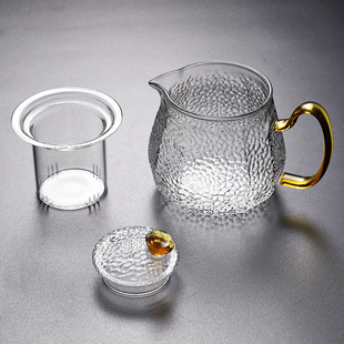 大容量锤纹玻璃茶壶花茶壶水果茶高硼硅耐热茶水分离家用茶室茶具