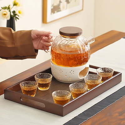 树皮纹玻璃花茶壶套装整套茶具水果茶壶下午茶蜡烛加热温茶暖茶炉