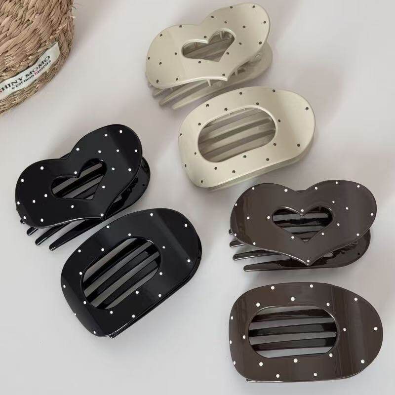 波点扁平椭圆爱心盘发鸭嘴夹发夹后脑勺盘发抓夹高级鲨鱼夹发饰