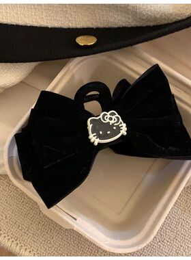 黑色kitty丝绒蝴蝶结抓夹法式KT甜美后脑勺盘发鲨鱼发饰扁头抓夹