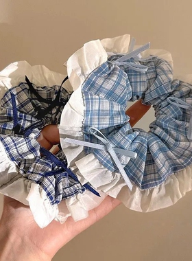 蓝色格纹蝴蝶结方巾大肠发圈