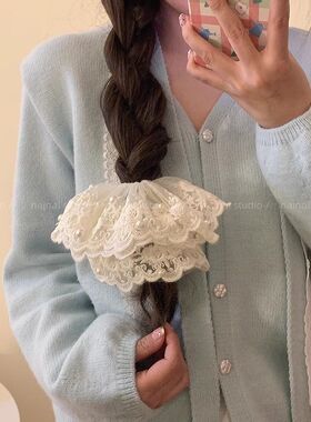 芭蕾风气质白色珍珠蕾丝花纹发圈发绳发饰高级感优雅风低马尾时尚