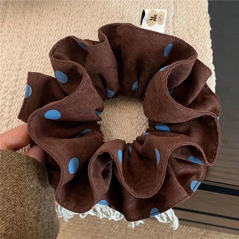 森系咖色系蓝波点大肠发圈绒绒感头绳百搭马尾丸子头发绳头花发饰