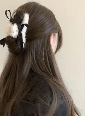 毛绒白色蝴蝶结抓夹可爱甜美简约韩国秋冬新款ins风轻奢发抓发饰