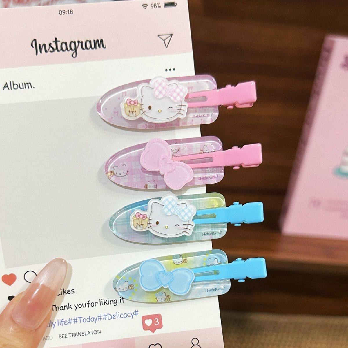 粉蓝双层kt猫无痕发夹