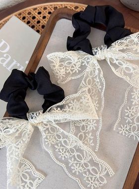 法式复古白色蕾丝蝴蝶结飘带发圈女大肠圈可拆长丝带百搭头绳发绳