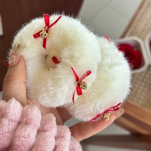 新年甜美叮叮毛发圈甜妹发圈蝴蝶结铃铛发绳发饰头饰少女圣诞