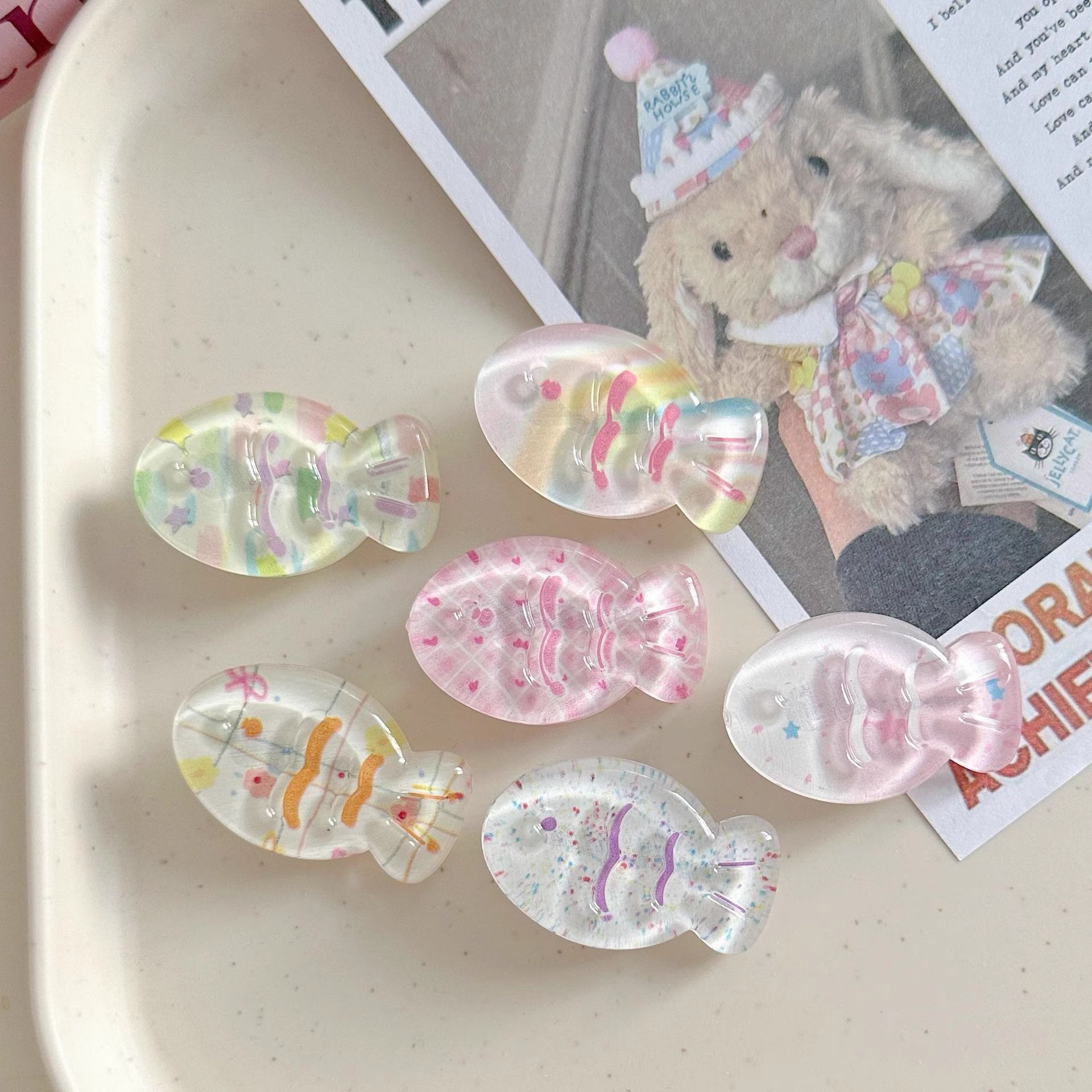 可爱小鱼清透发夹亮晶晶夏日卡通少女心百搭刘海夹碎发夹甜美发卡