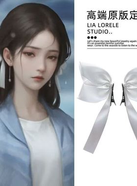 氛围女神外出超级穿搭杜言她同款白色手工侧边蝴蝶结发夹气质刘海