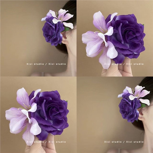 野心家原创氛围紫色花朵发夹度假拍照侧边头饰发卡发饰韩版沙滩精