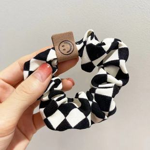 气质棋盘黑白格子大肠圈发圈棋盘格皮筋笑脸布标头绳女扎马尾发绳