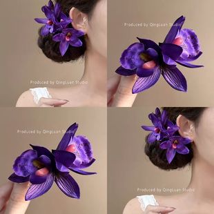 花涧紫 发饰 超仙紫蕙兰花朵发夹海边度假拍照鸭嘴夹 日韩风格