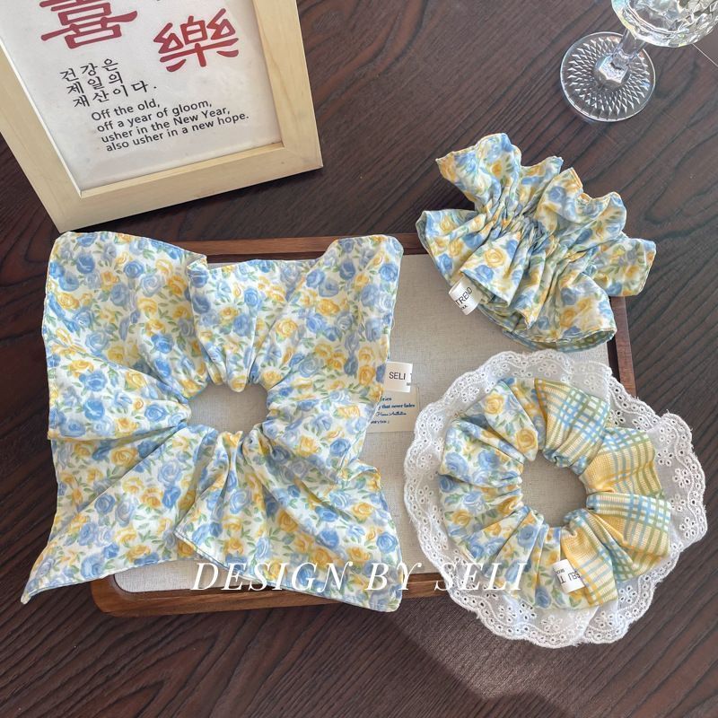 韩系ins发圈慵懒丝雀玫瑰黄色碎花发圈韩版拼色蕾丝花边小蛮腰