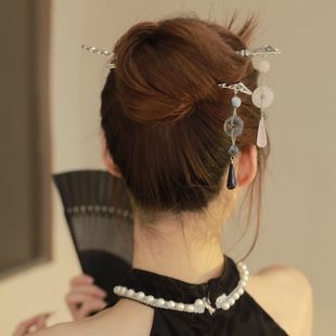 平安扣水滴流苏国风发簪新中式 清冷高级感盘发簪子女古风汉服头饰