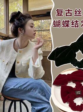 复古黑色丝绒法式蝴蝶结大肠发圈发绳马尾头绳头饰发饰爆款女冬季