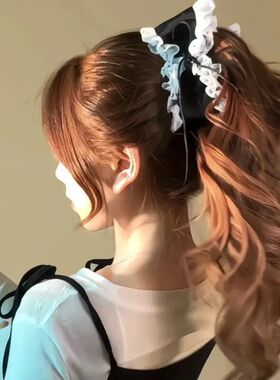 精致黑色布艺荷叶边蝴蝶结香蕉夹气质优雅高颜值ins风头饰