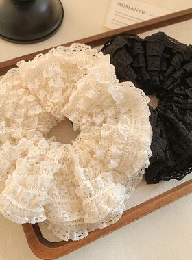 2025年春新款慵懒风蕾丝褶皱白色大肠发圈女高级感扎头发百搭发饰