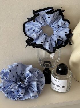 2025可露丽风韩系欧尼高级感立体花边头花发圈蓝色条纹爱心大肠圈