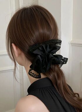 2025新款精致黑色蕾丝花边大肠发圈温柔氛围感复古ins风女头饰