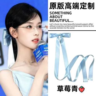 陈都灵同款 蓝色超长飘带蝴蝶结发夹超仙海边拍照出片发夹高级发饰