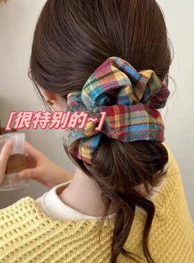很特别的~秋冬彩色格子大肠发圈头绳女2024新款高弹力扎头发皮筋