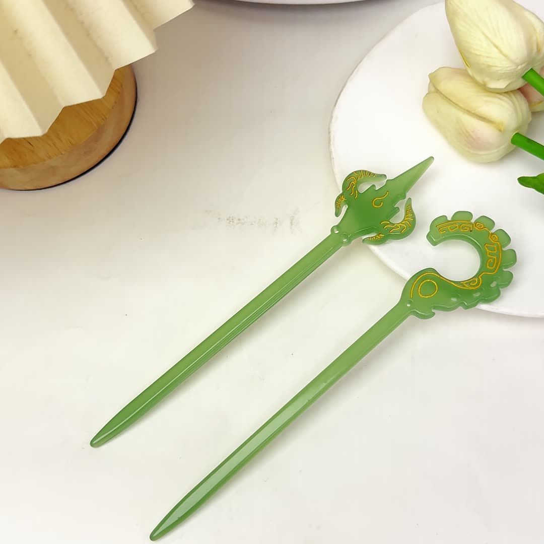 超仙莲花哪吒之魔童闹海结界兽法器树脂发簪立体雕刻玉翠哪吒发簪