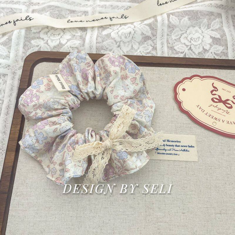 梦幻碎花布艺大肠发圈法式油画蝴蝶结可爱简约头绳学院风皮筋发饰