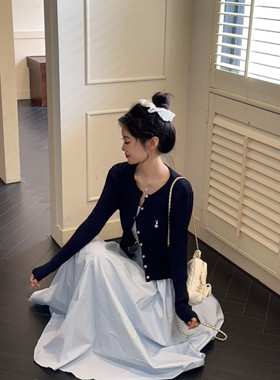 七分糖韩系修身麻花毛衣连衣裙女秋冬高腰显瘦长裙外套套装