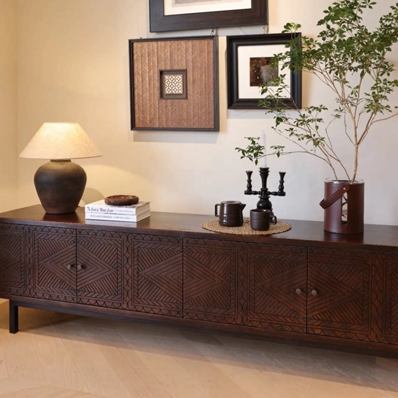 中古实木电视柜复古诧寂雕刻客厅电视柜北欧简约丹麦风电视柜简约