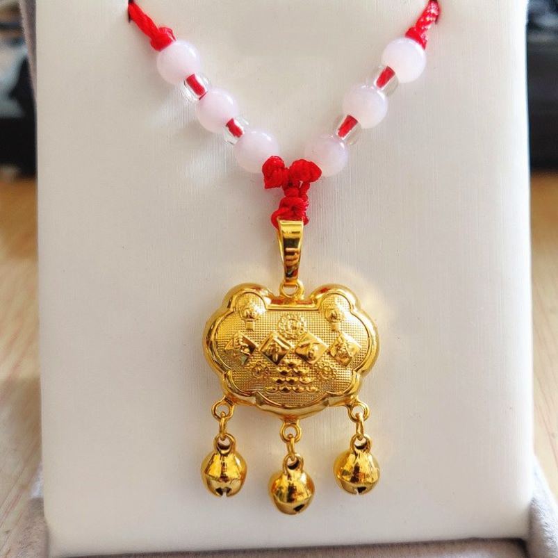 镀金儿童长命锁项链宝宝周岁金锁仿真周岁宝宝周岁长命锁礼物饰品