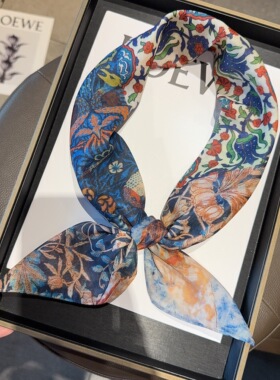 莫里斯蓝丝巾女围巾天丝棉民族风旅游拍照护颈防晒70方巾披肩春夏