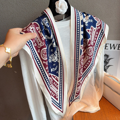 波西米亚风三角丝巾女仿真丝