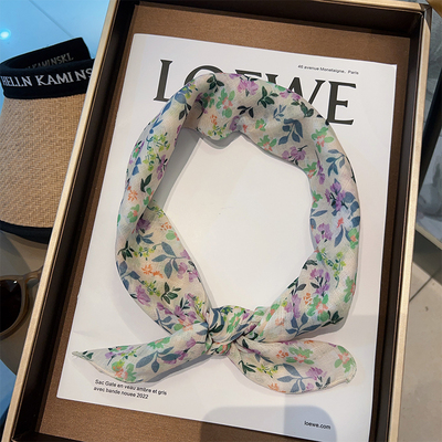 童年的鲁冰花丝巾女原创设计田园紫色碎花防晒包头巾旅游护颈披肩