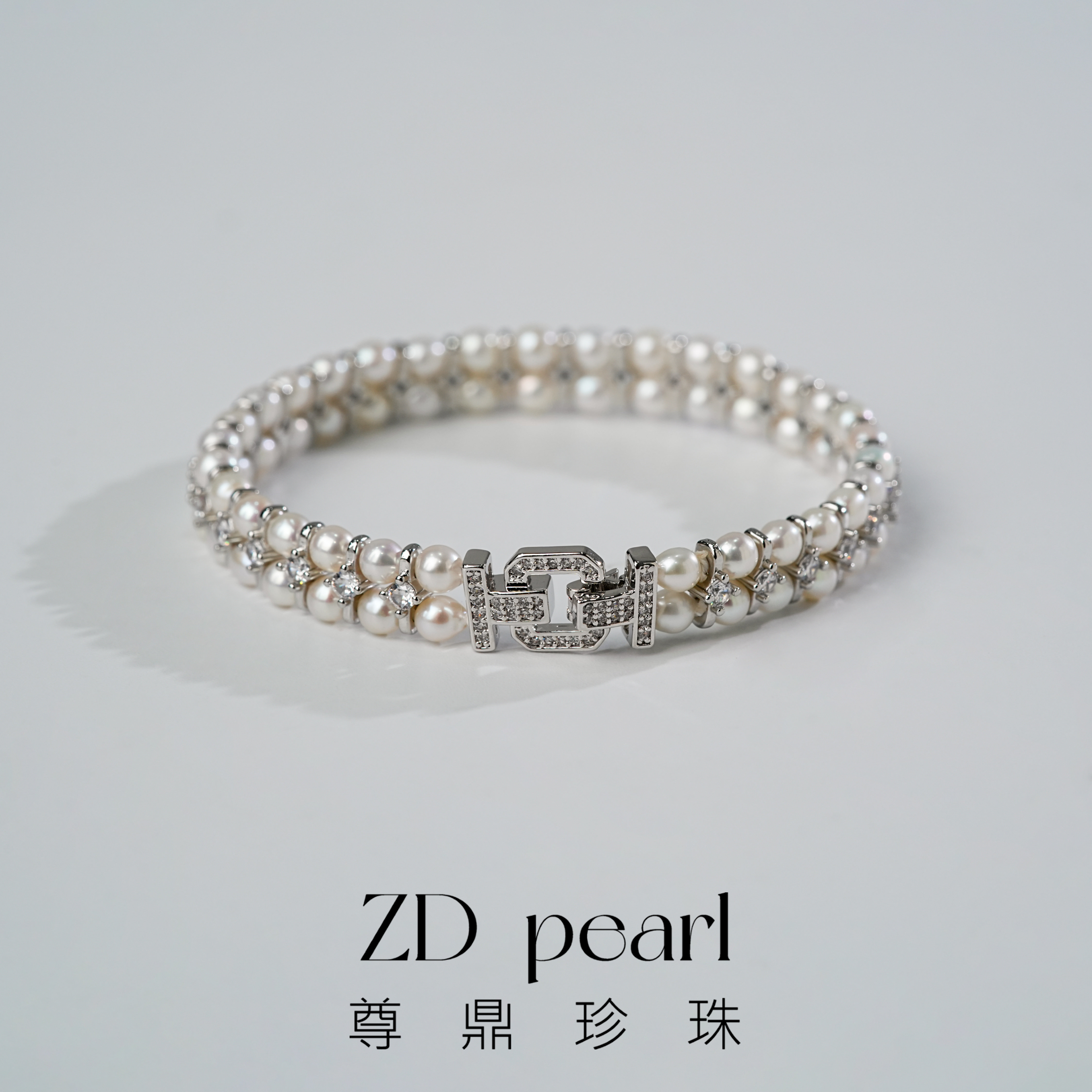 尊鼎珍珠【Nami】铜合金淡水珍珠淡水无核白珠手链 3-4mm