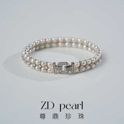 尊鼎珍珠【Nami】铜合金淡水珍珠淡水无核白珠手链 3-4mm
