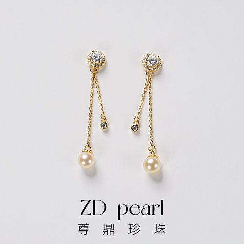 尊鼎珍珠【Nami】-S925银海水珍珠中国南珠羽皇金色耳钉5-6mm
