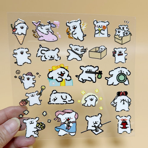 线条小狗卡通立体防水转印贴