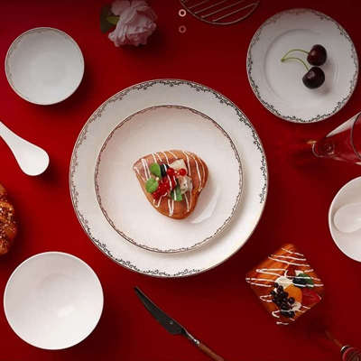 隆昌骨瓷碗饭碗组合装面碗家用骨瓷碗碟盘香榭丽舍乔迁餐具碗盘碟