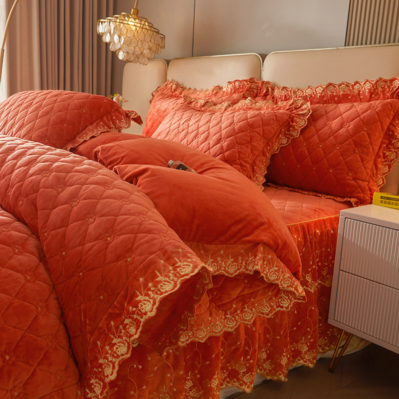 欧式夹棉加厚被套单件保暖水晶绒双面绒法兰绒被罩花边公主风秋冬