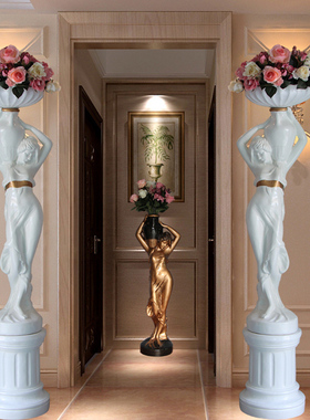 欧式人物家居客厅走廊落地摆件楼梯口玄关美女雕塑酒店会所工艺品