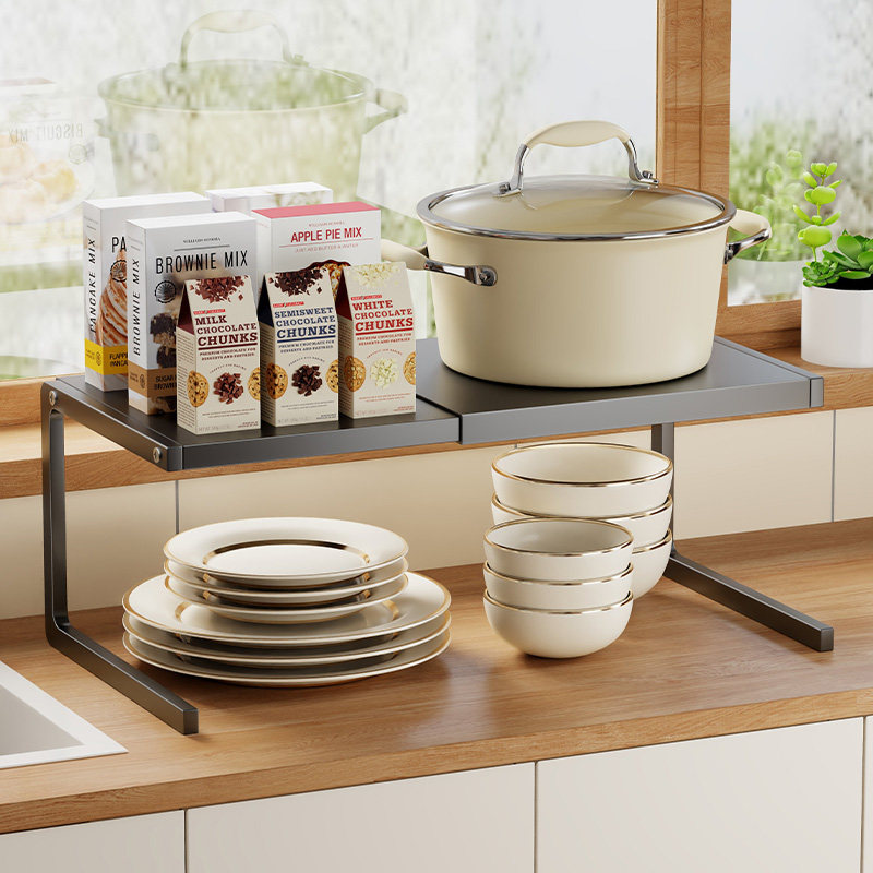 厨房台面可伸缩置物架桌面桌上隔板柜子分层架双层隔断放锅架收纳