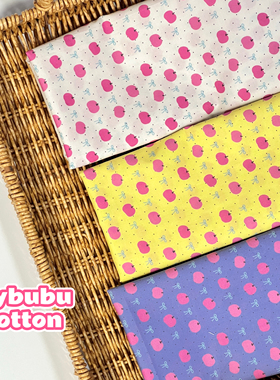 原创插画卡通撞色苹果蝴蝶结波点60支娃衣手工宠物发圈服装面料