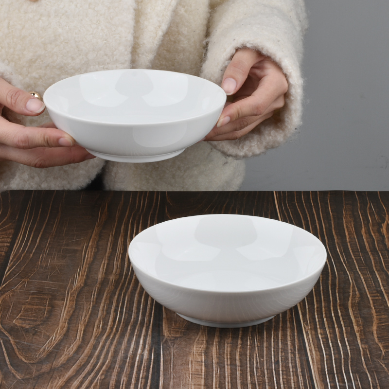 简约陶瓷纯白家用6.5英寸深盘菜盘吃饭炒面拌面盘蒸饭粉蒸肉圆盘