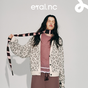 毛衣 女生加厚宽松时尚 eral nc星迹002都市通勤豹纹斑点V领开衫